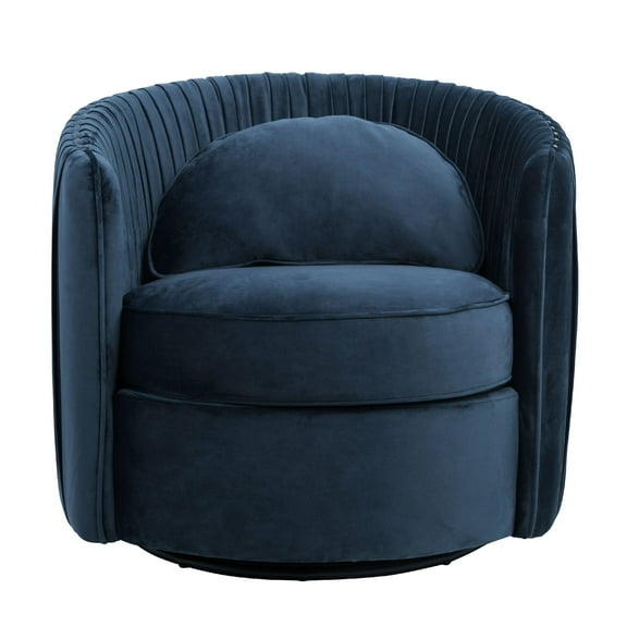 HomeMeridianPleatedVelvetSwivelAccentChairinNavyBlue