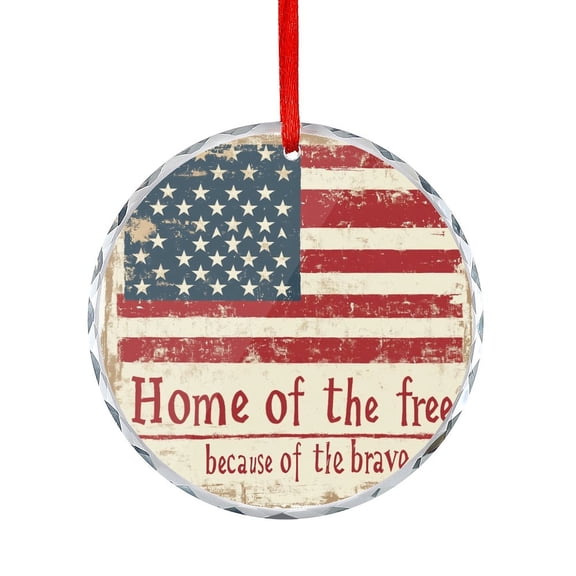 Home of Free Because of The Brave Glass Christmas Ornament Patriotic Decorations Glass Round Christmas Ornament Unique Gift Idea