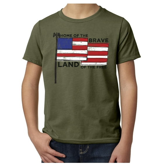 Home of The Free Because of the Brave Kid's 4th of July Shirts, Graphic Tees - Olive MH200YPATRIOT S28 S
