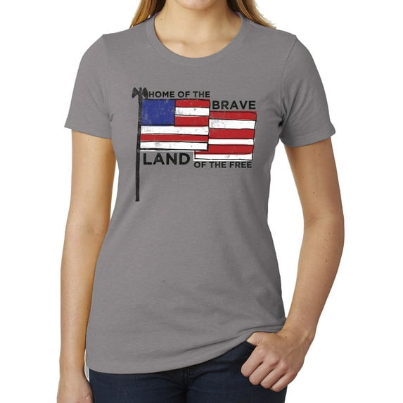 Home of The Free Because of the Brave Women's 4th of July Shirts, Graphic Tees - Heather Grey MH200WPATRIOT S28 L