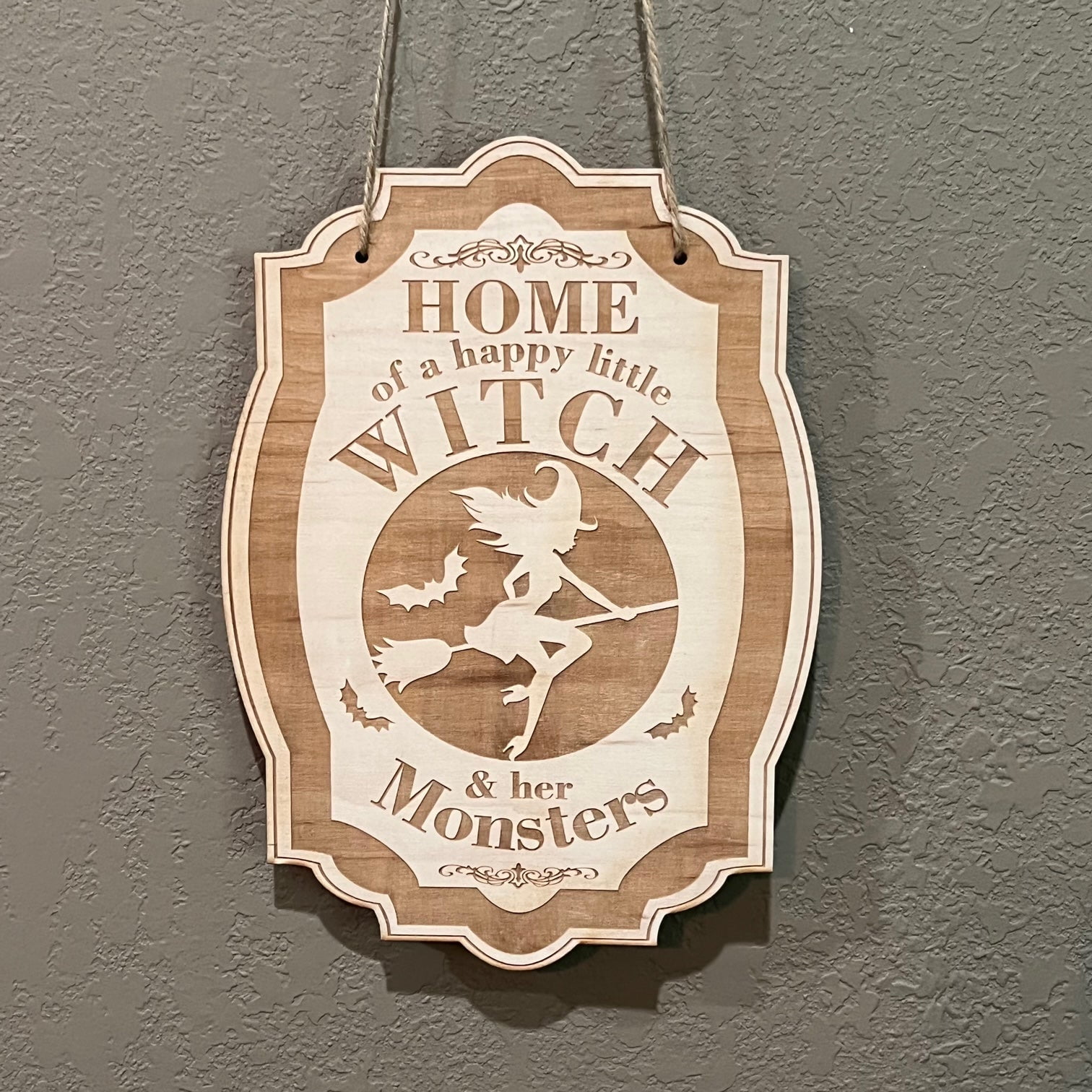 Home of a Happy Little Witch - Raw Wood Halloween Door Sign - Walmart.com