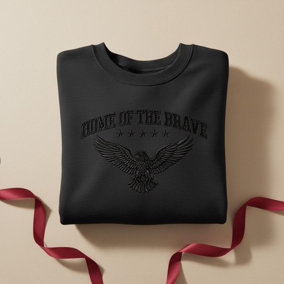 Home of the Brave Embroidered Sweatshirt, Monochromatic Eagle Crewneck, Patriotic Veteran Day Shirt, USA Military Gift