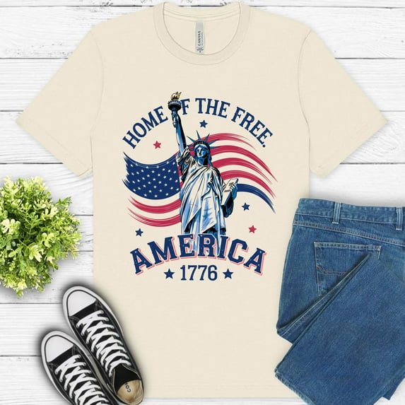 Home of the Free America 1776 Shirt | Patriotic Statue of Liberty Tee USA , Natural, S