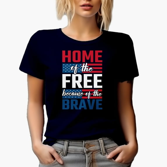 Home of the Free Because of the Brave, Navy Blue T-Shirt, Medium