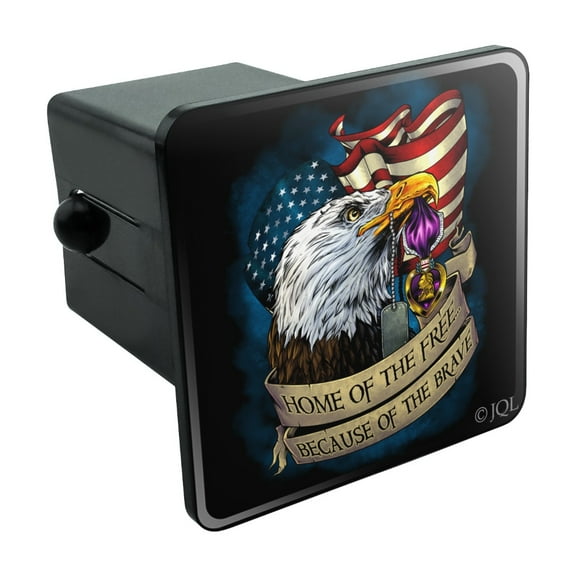 Home of the Free Because of the Brave Purple Heart Eagle American Flag Tow Trailer Hitch Cover Plug Insert