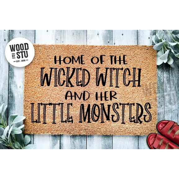 Home of the Wicked Witch and Her Little Monsters Door Mat | Funny Doormat | Welcome Mat | Halloween Decor Door Mat | Home Doormat