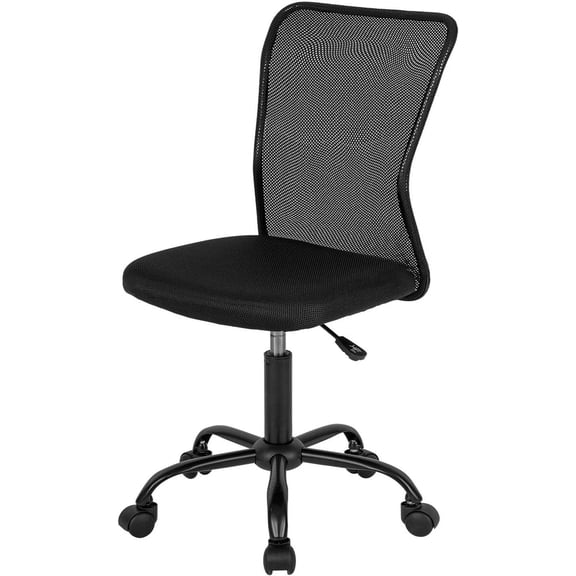 Home office chair, mid-back mesh office chair, armless computer chair, ergonomic, with swivel function, adjustable back support, modern style, with lumbar support, black