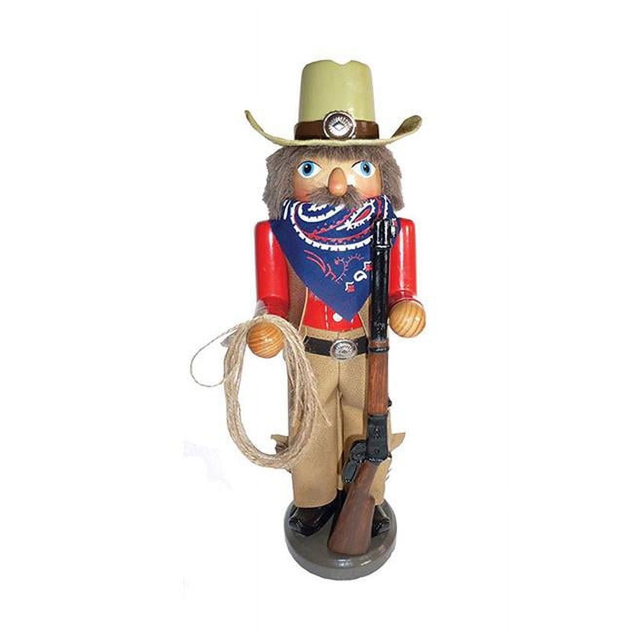 14.5" Beige and Red Wooden Cowboy Nutcracker with Rifle and Lasso