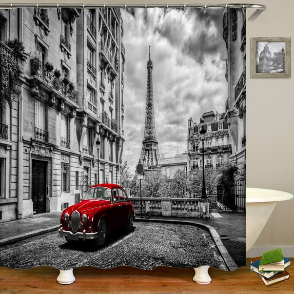 Home ration Curtain Waterproof Shower Curtain 3D European Retro Paris Tower land