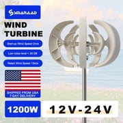 Home-use new energy vertical-axis 5-blade wind turbine generator 12V/24V, 1200W, suitable for camping, households, caravans, ships, street lighting, etc. with MPPT controller. Low wind can star