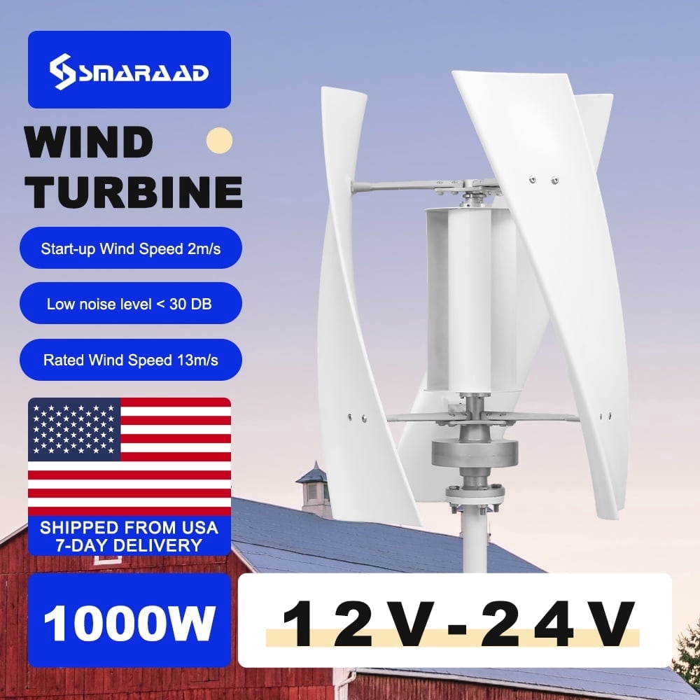 Home vertical-axis wind turbine generator 12V, rated power 1000W, comes with MPPT controller as a gift. Suitable for campers, boats, and rooftops. Low wind speed start.