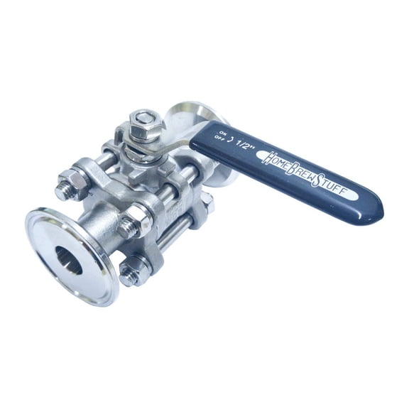 HomeBrewStuff Delux Stainless Steel Three Piece Sanitary Tri Clamp Clover Ball Valve (50.5mm Ferrule)