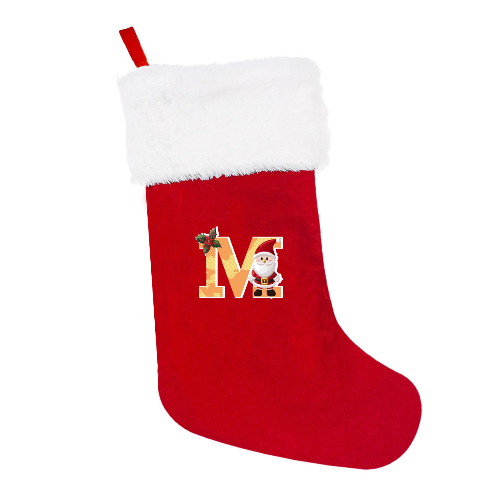 HomeBro Embroidered Initial Christmas Stocking, Red and White Felt, Red