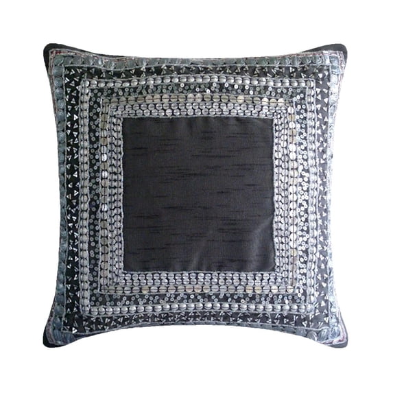 The HomeCentric 24x24 Pillow Covers Grey Luxury Grey Pillow Shams 3D Metallic Sequins Bordered Pillow Sham Pack of 2 24x24 inch (60x60 cm) Pillow Sham Silk Pillow Sham Traditional- Treasure Trove
