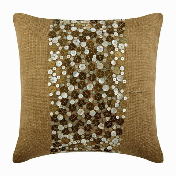 The HomeCentric Beige Shams, Metallic Sequins Earthy Pillow Shams, Pack of 2, 24x24 inch (60x60 cm) Pillow Shams, Square Burlap Pillow Sham, Contemporary Pillow Shams, Floral - Gold Silver Sands