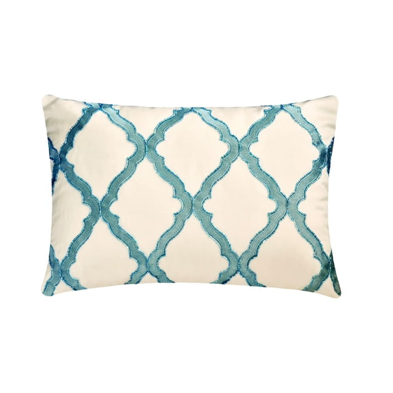 The HomeCentric Blue Pack of 2, 12"x14" (30x35 cm) Lumbar Pillow Cover, Silk Beaded Embroidered Oblong Pillow, Geometric Pattern Modern Style - Claudia