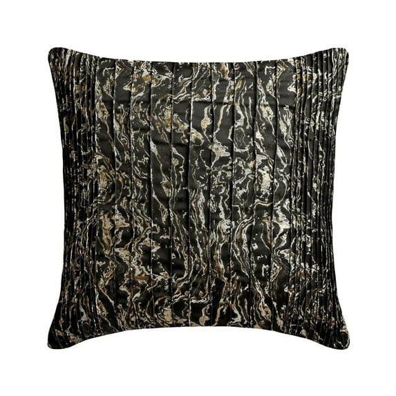 The HomeCentric Chair Cushion Cover Black & Gold Pack of 2 14x14 inch (35x35 cm) Accent Cushion Covers Silk Pintucks & Throw Pillows For Sofa Abstarct Modern Halloween Decorations - Gold In The Dark
