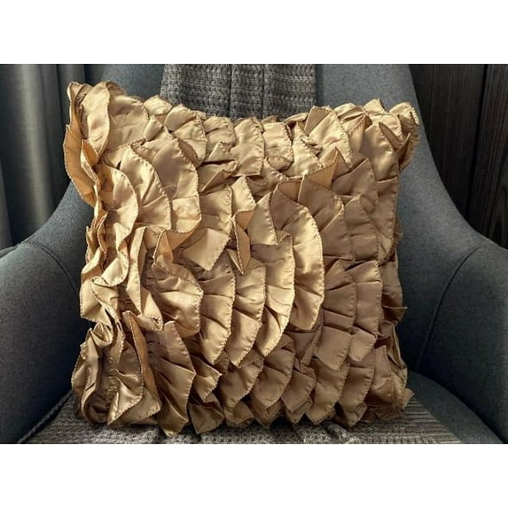The HomeCentric Chair Cushion Cover Brown Pillow Covers Vintage Ruffles Shabby Chic Pillow Covers Pack of 2 14x14 inch (35x35 cm) Pillow Covers Square Satin Pillow Covers Solid - Vintage Affair