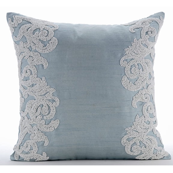 The HomeCentric Chair Cushion Cover Light Blue Pillow Shams Beaded Baroque French Toile Theme Pillow Shams Pack of 2 24x24 inch (60x60 cm) Pillow Shams Square Silk Shams Victorian Style - White Waters