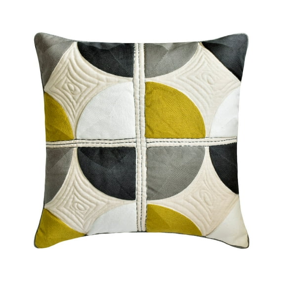 The HomeCentric Chair Cushion Cover, Yellow & Grey Pack of 2, 26x26 inch (65x65 cm) Throw Pillow Covers, Cotton Embroidery & Quilted Throw Pillows For Couch, Geometric Modern Style Easter - Spatial