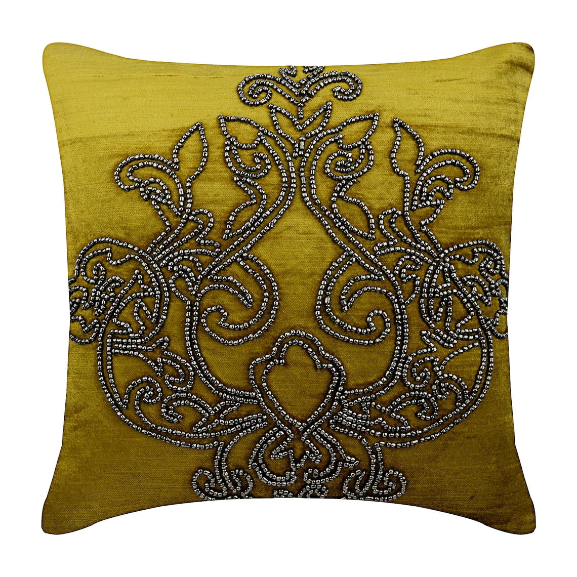 The HomeCentric Chartreuse Pillows Cover Pack of 2 18x18 inch (45x45 cm) Pillow Cover Velvet Square Throw Pillows Cover Damask Sparkly Charcoal Grey Beads Pillows Cover Floral Easter - Lord Medusa
