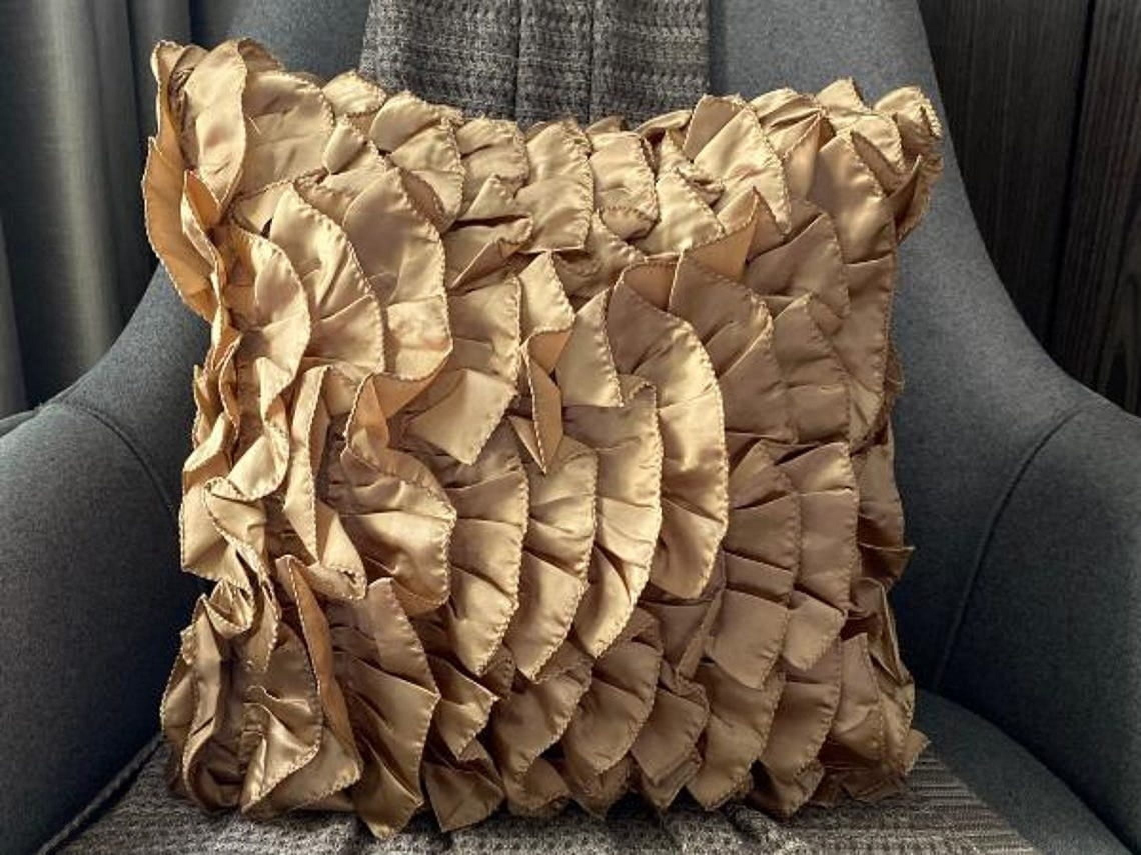The HomeCentric Cushion Cover For Chair Brown Pillow Covers Vintage Ruffles Shabby Chic Pillow Covers Pack of 2 18x18 inch (45x45 cm) Pillow Covers Square Satin Pillow Covers Solid - Vintage Affair
