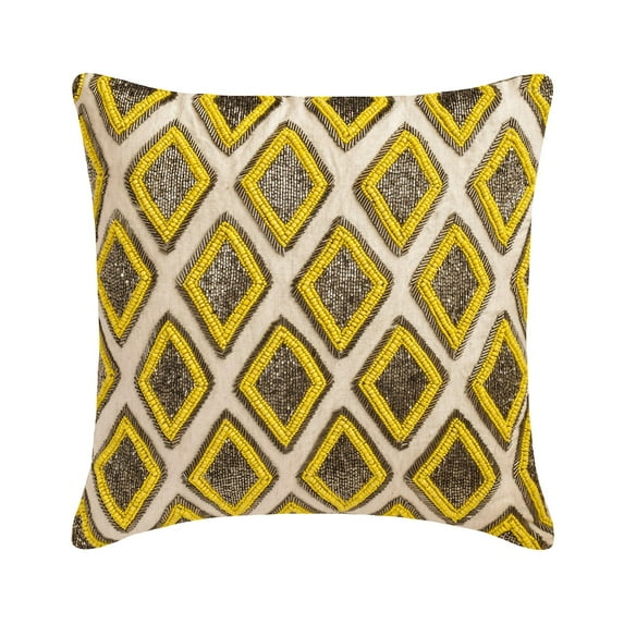 The HomeCentric Cushion Cover For Chair, Decorative Yellow Pack of 2, 24x24 inch (60x60 cm) Cushion Covers, Linen Beaded Throw Pillows For Couch, Geometric Pattern Modern Style Easter - Yellow Jubilee