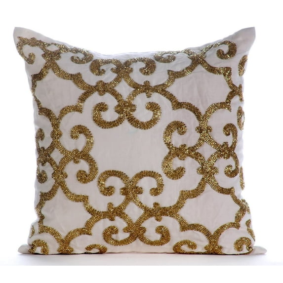 The HomeCentric Cushion Cover For Chair, Gold Euro Pillow Shams Pack of 2, 26x26 inch (65x65 cm), Linen Euro Size Pillow Shams, Damask, Modern European Sham Covers Easter - Gold Encrusted