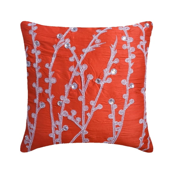 The HomeCentric Cushion Cover, Coral Orange Pillow Cover, Willow Design Throw Pillow Cover, Pack of 2, 20x20 inch (50x50 cm) Throw Pillow Cover, Floral Decorative Throw Pillow - Coral Orange Willow