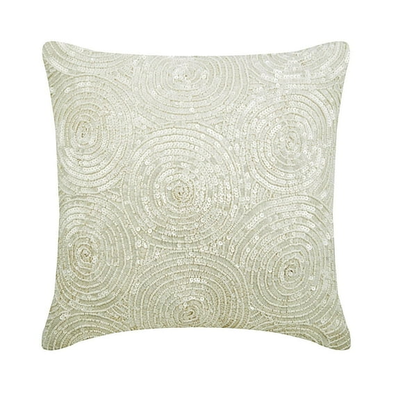 The HomeCentric Cushion Cover For Couch, Ivory Euro Size Pillow Covers Pack of 2, 26x26 inch (65x65 cm), Silk Euro Sham Covers, Circles & Dots, Illusion, Sequins Embellished, European - Ivory Swirls