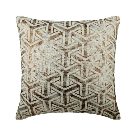 The HomeCentric Cushion Cover Custom Decorative Ivory Pack of 2 12x12 inch (30x30 cm) Cushion Covers Burlap Lattice Trellis & Foil Print Throw Pillow Covers Geometric Moroccan Style - Foiled Contrast