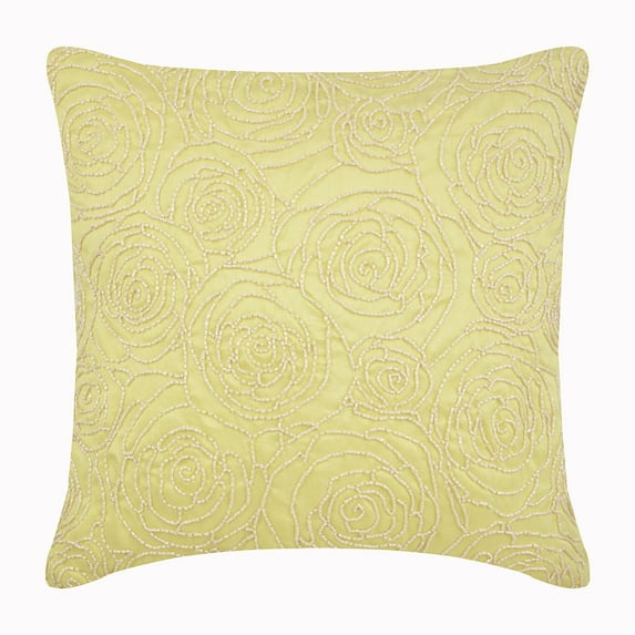 The HomeCentric Cushion Cover Custom, Pillow Covers, Decorative Pillow Covers Pack of 2, 18x18 inch (45x45 cm) Yellow, Silk Throw Pillow Covers, Handmade Pillow Covers, Style, Floral - Rosy Yellow