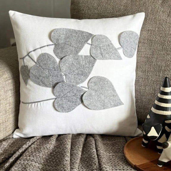 The HomeCentric Cushion Cover Custom Pillow Covers Pack of 2 18x18 inch (45x45 cm) Yellow Decorative Ribbon Leaf Tropical Theme Throw Pillow Covers Square Silk Throw Pillows Cover Floral-White Leaves