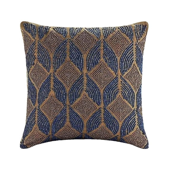 The HomeCentric Cushion Cover, Decorative Pillow Covers Pack of 2, 14x14 inch (35x35 cm) Blue, Silk Throw Pillow Covers, Handmade Pillow Covers, Geometric Pillow Covers, Throw - Moroccan Blue