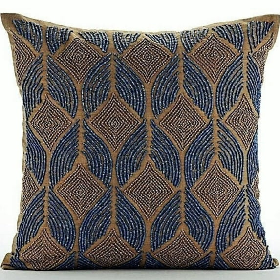 The HomeCentric Cushion Cover, Decorative Pillow Covers Pack of 2, 14x14 inch (35x35 cm) Blue, Silk Throw Pillow Covers, Handmade Pillow Covers, Geometric Pillow Covers, Throw - Moroccan Blue