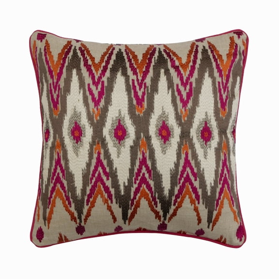 The HomeCentric Cushion Cover, Decorative Pink 14"x14" (35x35 cm) Throw Pillow CoverFor Sofa, Cotton Embroidery PillowcaseWith Zipper, Ikat Pattern Contemporary Style - Ikat Love