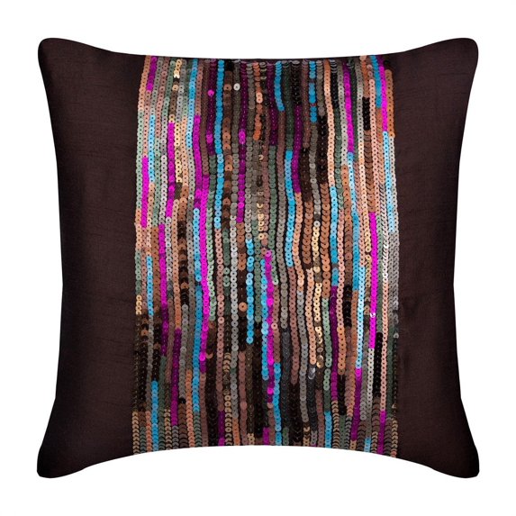 The HomeCentric Cushion Cover, Multi Color Pillow Covers, Pillow Covers Pack of 2, 12x12 inch (30x30 cm) Cushion Covers, Art Silk Square Cushion Covers, Multicolor Sequins,, Striped- Streaks Of Color