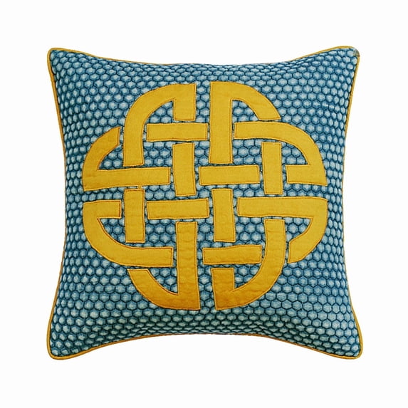 The HomeCentric Cushion Cover For Sofa, Blue Pack of 2, 14x14 inch (35x35 cm) Throw Pillow Covers, Cotton Denim Applique & Quilted Throw Pillows For Couch, Abstract Modern Style - Denim Pillow Love