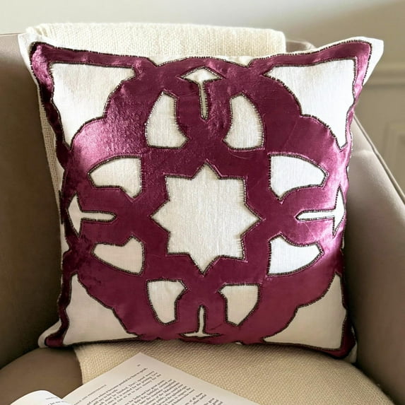 The HomeCentric Cushion Cover For Sofa, Decorative Purple Pack of 2, 20x20 inch (50x50 cm) Pillow Covers, Linen Applique, Greek Throw Pillow Covers, Abstract Pattern Modern Style Easter - Hera