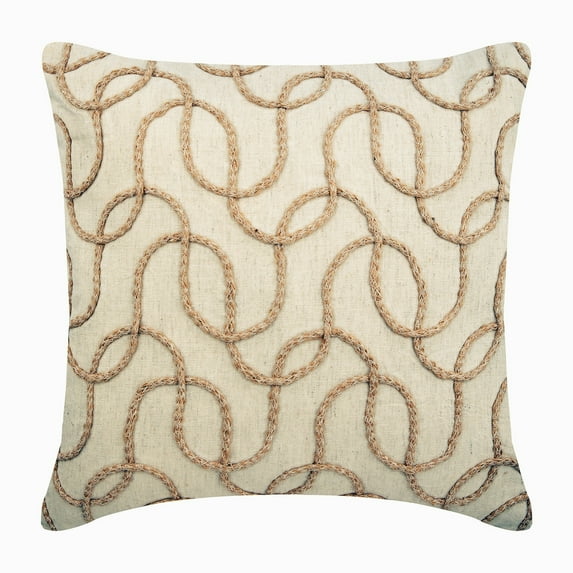 The HomeCentric Cushion Cover Sofa, Ecru Pillow Cover, Jute Lattice Trellis Pillow Cover, Pack of 2, 18x18 inch (45x45 cm) Pillow Cover, Square Cotton Linen Pillow Cover, Geometric Easter - Jute Shoot