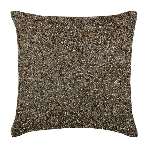 The HomeCentric Cushion Cover Sofa Silver Couch Pillow Covers Pack of 2 16x16 inch (40x40 cm) Silk Decorative Accent Pillow Covers Abstract Beaded Designer Toss Pillows - Gold Becomes Silver
