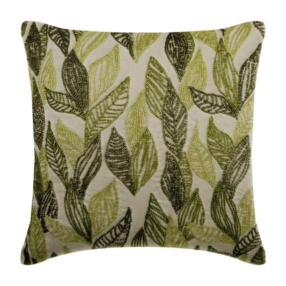 The HomeCentric Cushion Covers For Couch, Decorative Green Pack of 2, 20x20 inch (50x50 cm) Throw Pillows For Couch, Linen Beaded Cushion Cover, Tropical Pattern, Modern Style Easter - Going Tropical
