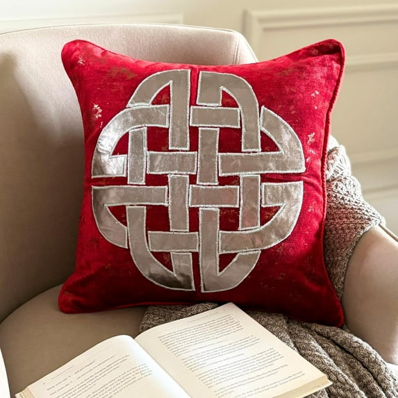 The HomeCentric Cushion Covers For Couch, Decorative Red Pack of 2, 14x14 inch (35x35 cm) Throw Pillows For Couch, Velvet Greek & Applique & Foil Cushion Cover, Geometric , Style - Greek APHRODITE
