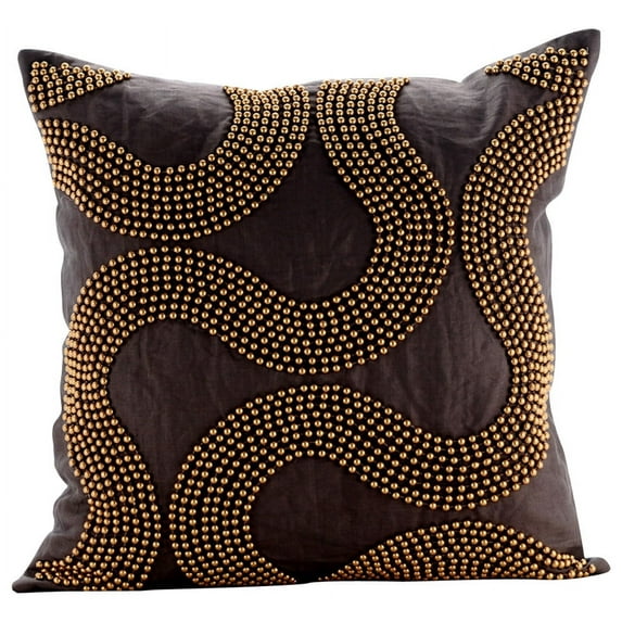 The HomeCentric Cushion Covers For Couch, Pillowcase With Zipper, Pillow Covers Pack of 2, 22x22 inch (55x55 cm) Brown, Cotton Pillow Covers, Handmade Pillow Covers, Abstract - Gold Bead Trail