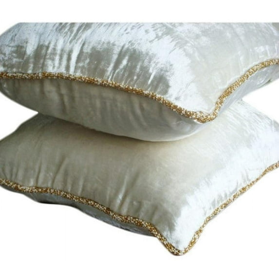 The HomeCentric Cushion Covers For Couch White Pillow Cover Solid Color Beaded Cord Pillow Cover Pack of 2 14x14 inch (35x35 cm) PillowCase Square Velvet Pillows Cover for Couch Solid - White Shimmer