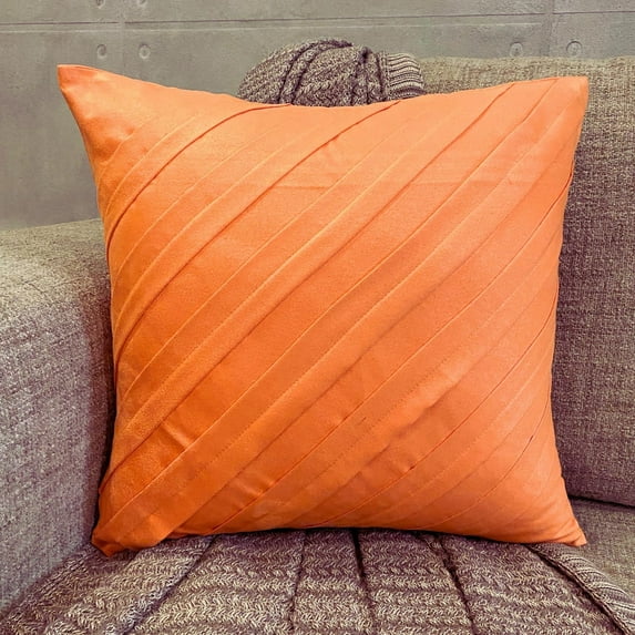 The HomeCentric Cushion Covers Orange Decorative Pillow Covers With Zipper Pack of 2 16x16 inch (40x40 cm) Suede Throw Pillow Couch Solid Color Pintucks Halloween Decorations - Contemporary Orange