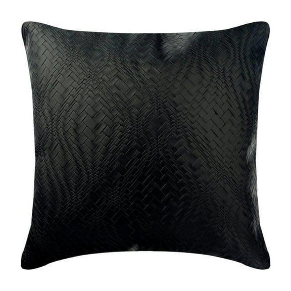 The HomeCentric Cushion Covers Textured Pillow Cover Pack of 2 16x16 inch (40x40 cm) Faux Leather Pillowcase Square Black Throw Pillows Cover Couch Cushion Cover Halloween Decorations - Black Diamond