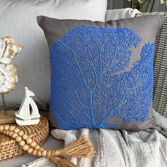 The HomeCentric Cushion Covers, Throw Pillow Cover, Decorative Pillow Cover Pack of 2, 18x18 inch (45x45 cm) Blue, Cotton Throw Pillow Cover, Pillow Cover, Beach, Sea Creatures - Royal Blue Sea Weeds