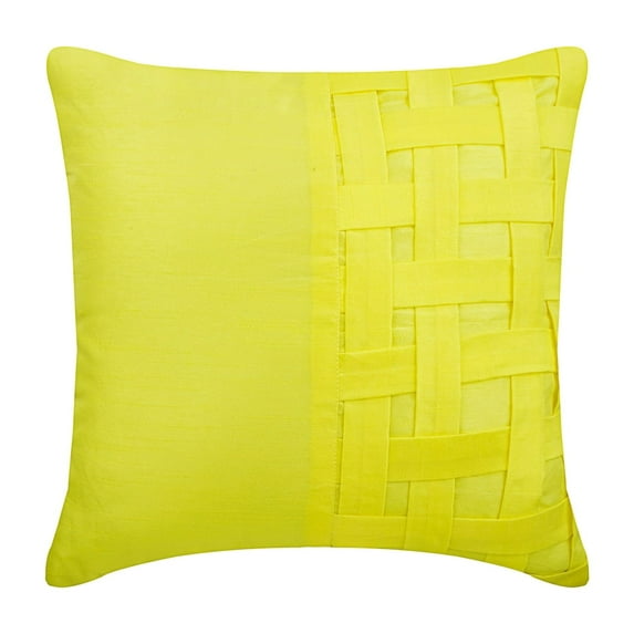 The HomeCentric Cushion Covers Yellow Pillow Cases Contemporary Solid Pillows Cover Pack of 2 12x12 inch (30x30 cm) Cushion Covers Art Silk Square Pillowcases Textured Pintucks - Yellow Brick Road