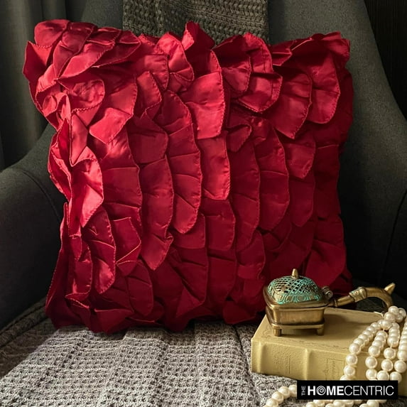 The HomeCentric Custom Cushion Cover Red Accents Vintage Style Ruffles Shabby Chic Throw Pillows Cover Pillow Covers Pack of 2 14x14 inch (35x35 cm) Square Satin Pillow Covers Solid - Vintage Rubys